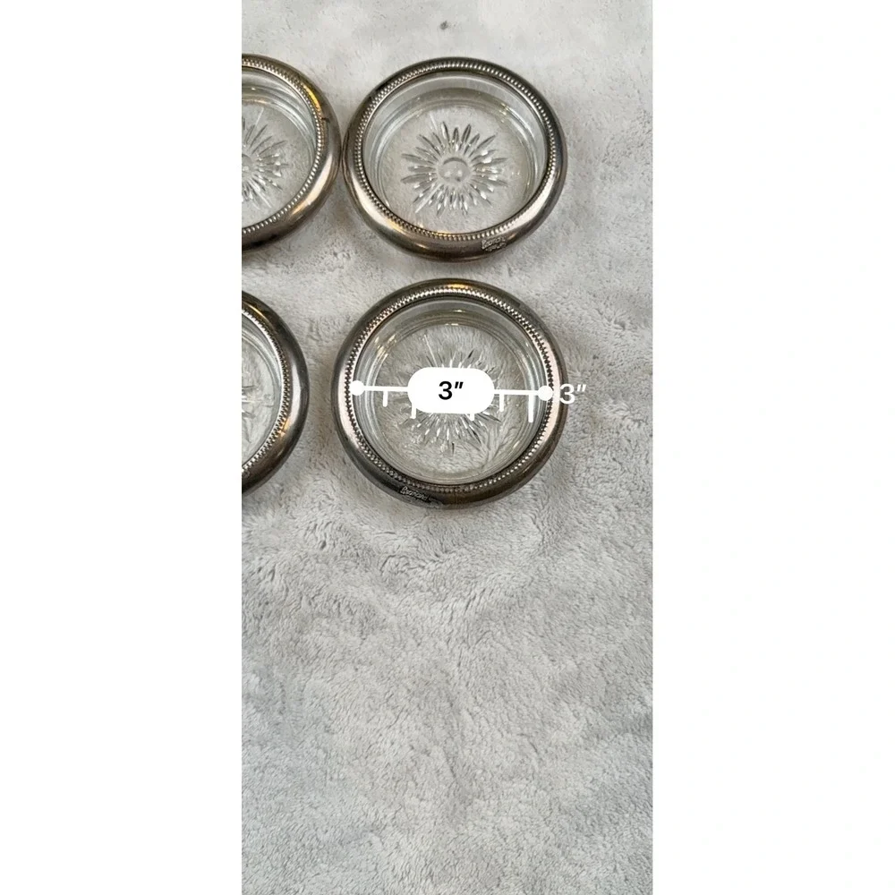Set of 4 Leonard Silverplate Glass Coasters Made in Italy‎ Starburst Design